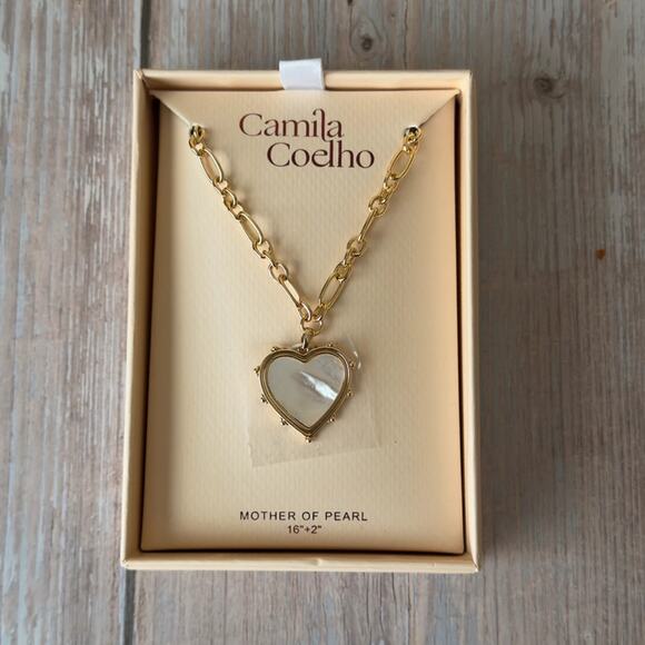 Camila Coelho Heart Pendant Necklace Mother of Pearl Gold Chain 16”+2” - Picture 2 of 4
